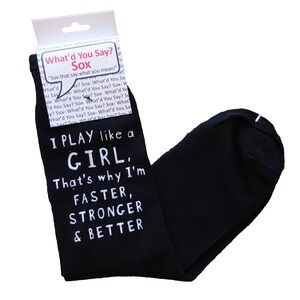 Foozys Graphic Quote Funny Black Socks Play Like A Girl Themed Unisex One Size